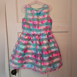 Girl's sleeveless floral with stripes summer dress